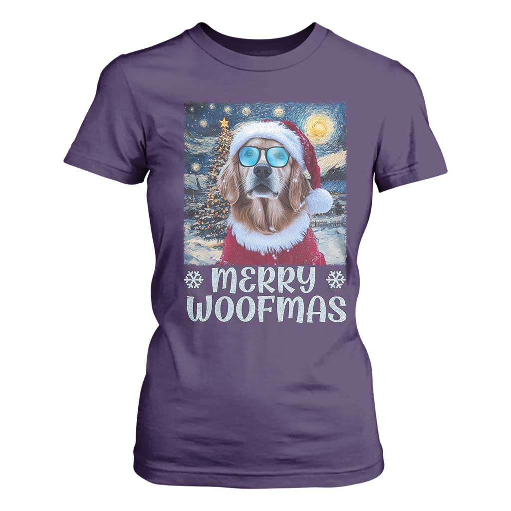 Funny Xmas Golden Retriever T Shirt For Women Merry Woofmas Christmas Starry Night Dog Lover TS09 Purple Print Your Wear