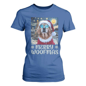 Funny Xmas Golden Retriever T Shirt For Women Merry Woofmas Christmas Starry Night Dog Lover TS09 Royal Blue Print Your Wear