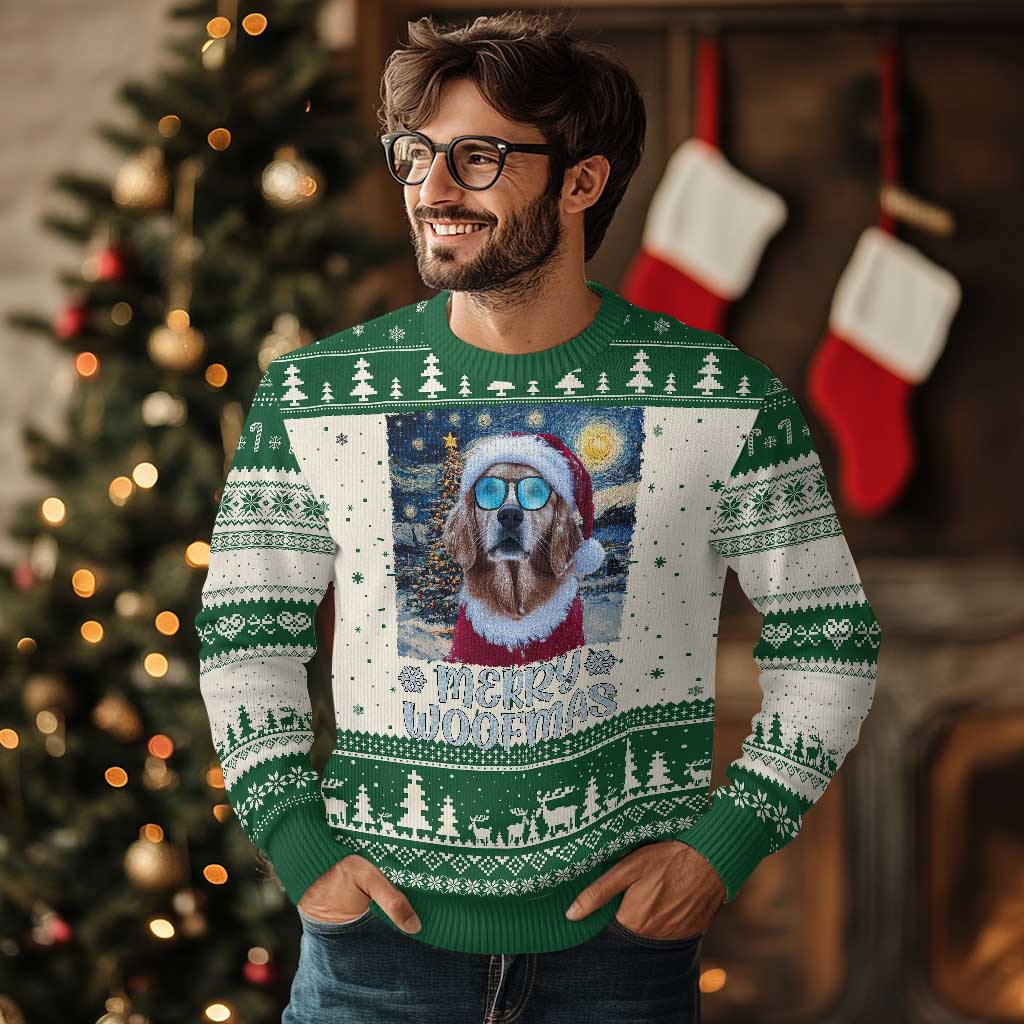 Funny Xmas Golden Retriever Ugly Christmas Sweater Merry Woofmas Christmas Starry Night Dog Lover TS09 Green Print Your Wear