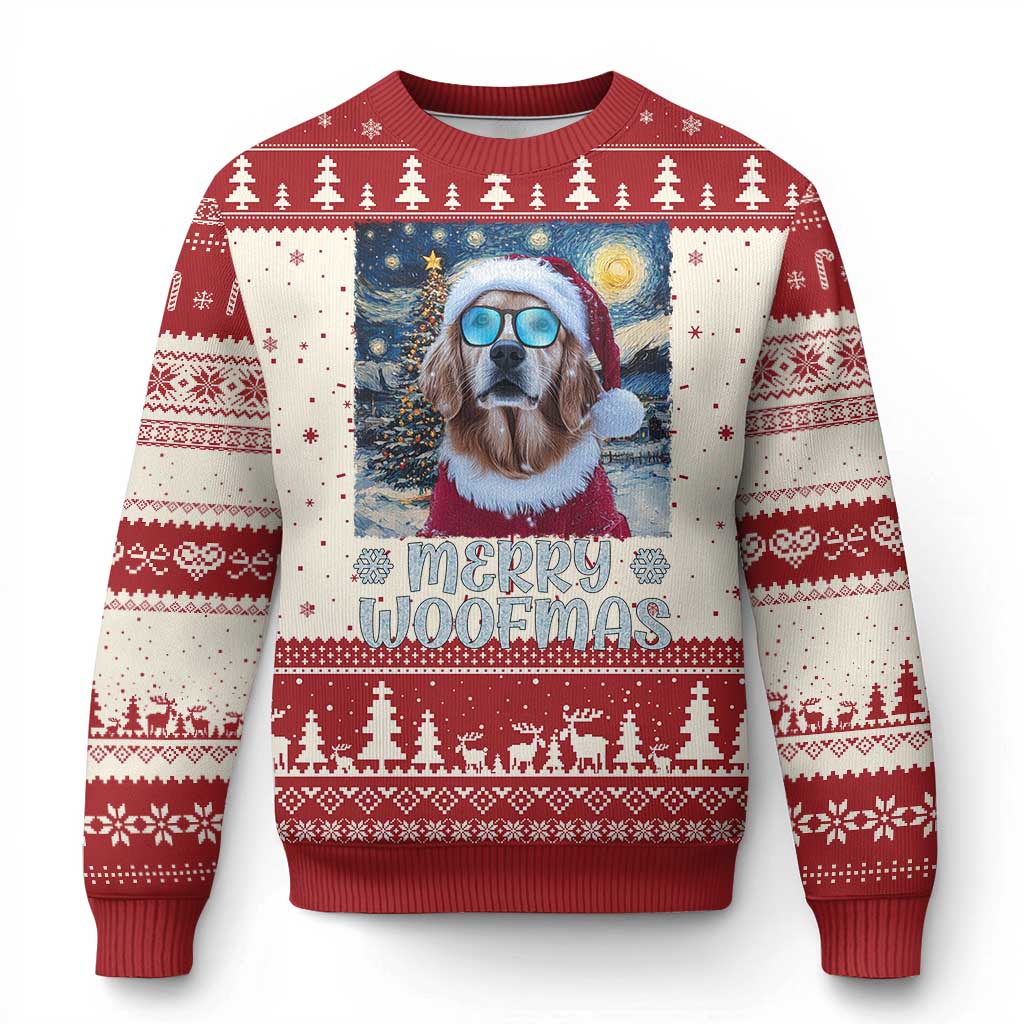 Funny Xmas Golden Retriever Ugly Christmas Sweater Merry Woofmas Christmas Starry Night Dog Lover TS09 Red Print Your Wear