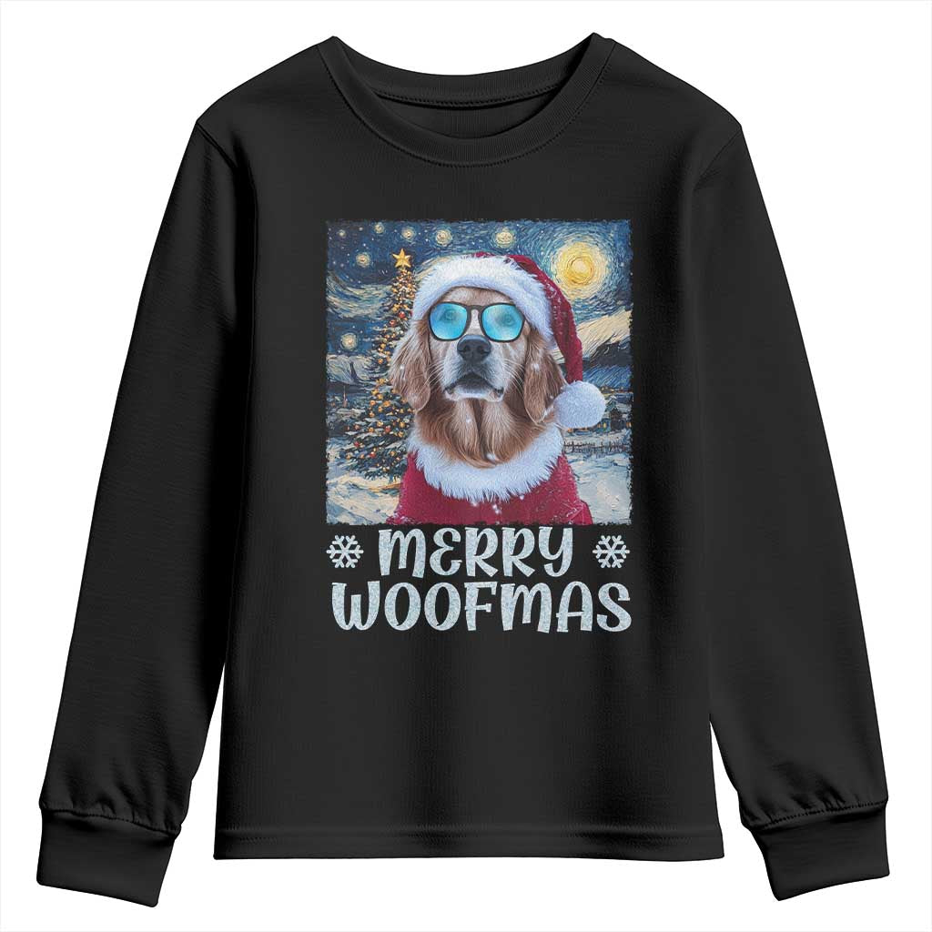 Funny Xmas Golden Retriever Youth Sweatshirt Merry Woofmas Christmas Starry Night Dog Lover TS09 Black Print Your Wear