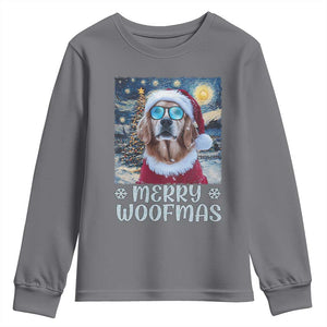 Funny Xmas Golden Retriever Youth Sweatshirt Merry Woofmas Christmas Starry Night Dog Lover TS09 Charcoal Print Your Wear
