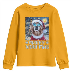 Funny Xmas Golden Retriever Youth Sweatshirt Merry Woofmas Christmas Starry Night Dog Lover TS09 Gold Print Your Wear