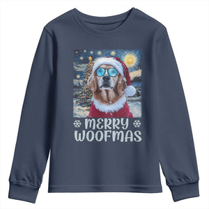 Funny Xmas Golden Retriever Youth Sweatshirt Merry Woofmas Christmas Starry Night Dog Lover TS09 Navy Print Your Wear