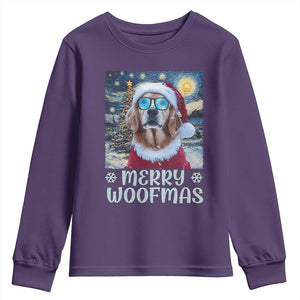 Funny Xmas Golden Retriever Youth Sweatshirt Merry Woofmas Christmas Starry Night Dog Lover TS09 Purple Print Your Wear