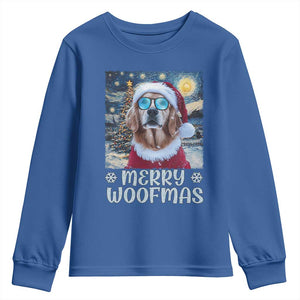 Funny Xmas Golden Retriever Youth Sweatshirt Merry Woofmas Christmas Starry Night Dog Lover TS09 Royal Blue Print Your Wear