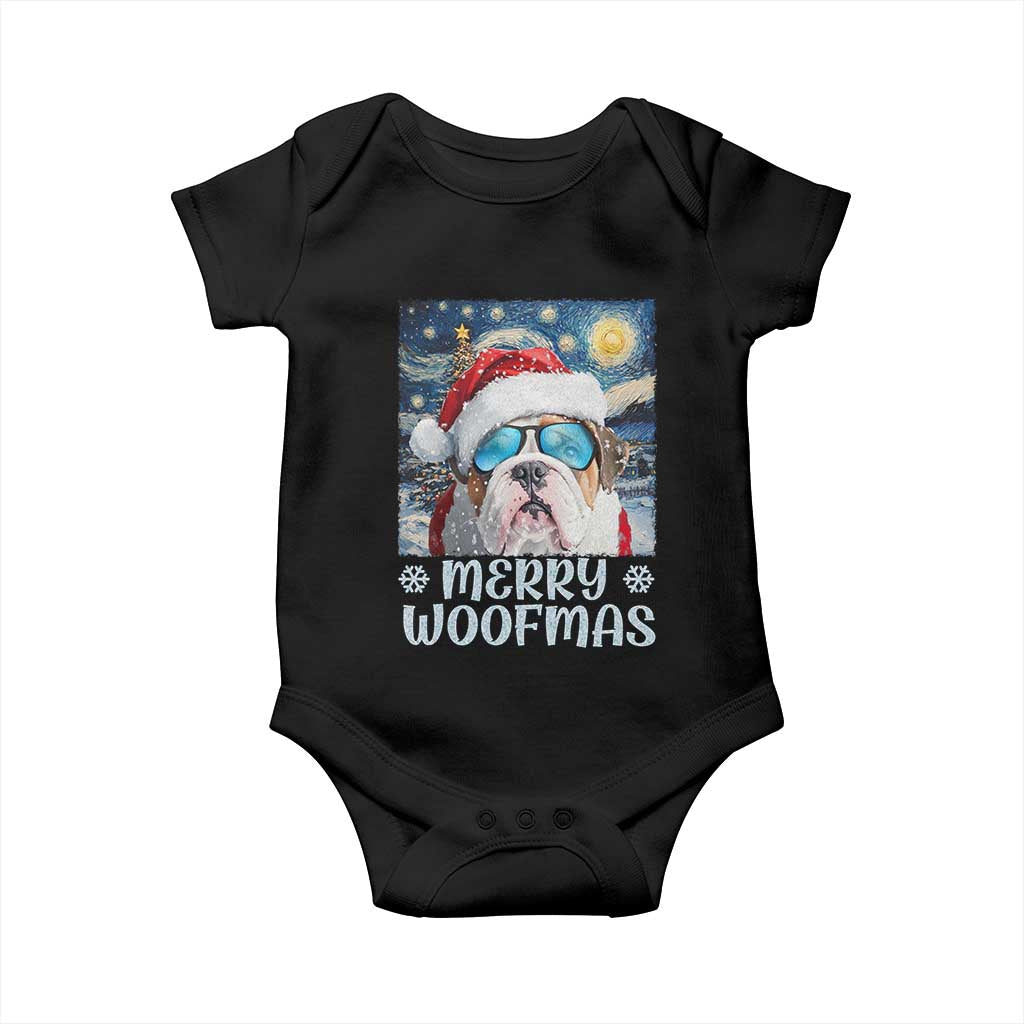 Funny Xmas Bulldog Baby Onesie Merry Woofmas Christmas Starry Night Dog Lover TS09 Black Print Your Wear