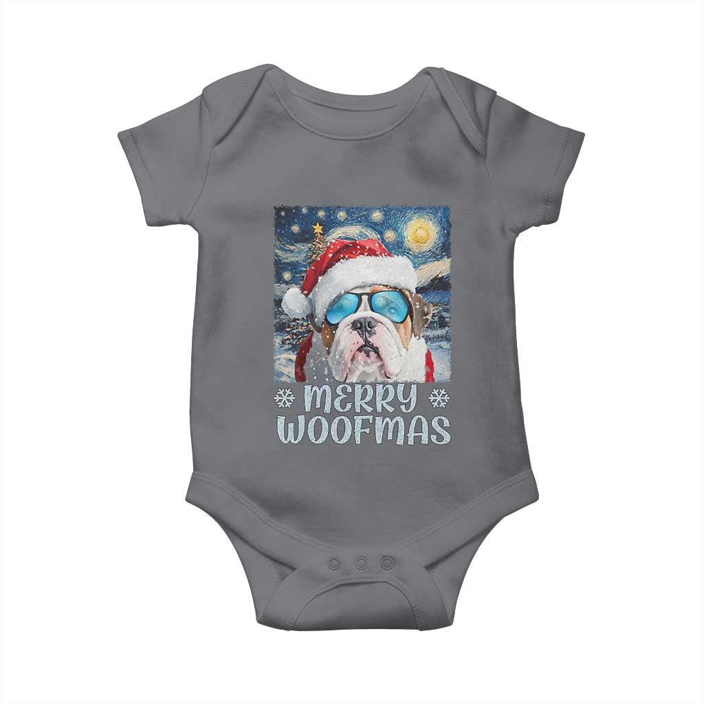 Funny Xmas Bulldog Baby Onesie Merry Woofmas Christmas Starry Night Dog Lover TS09 Charcoal Print Your Wear