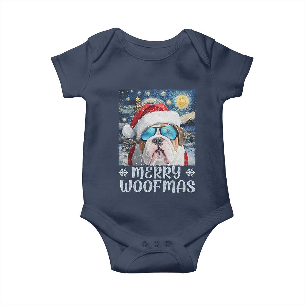 Funny Xmas Bulldog Baby Onesie Merry Woofmas Christmas Starry Night Dog Lover TS09 Navy Print Your Wear