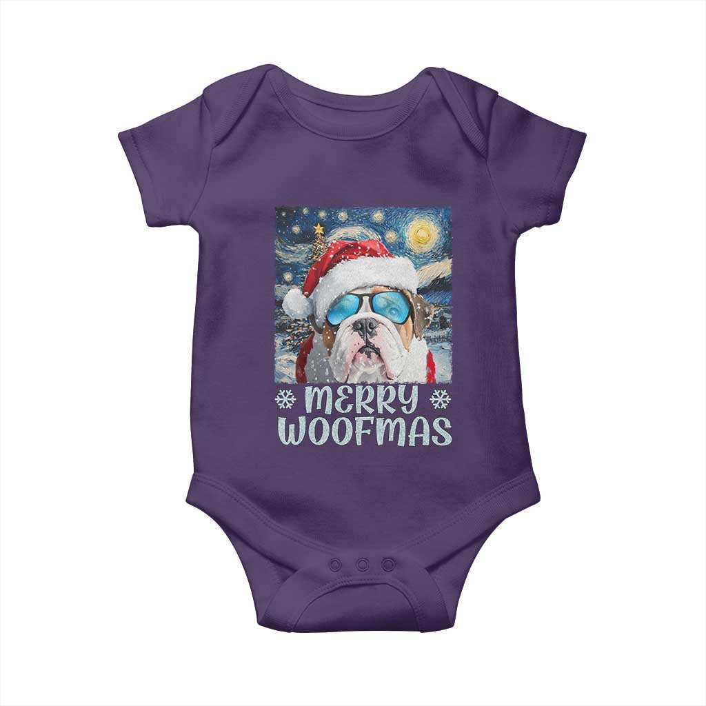 Funny Xmas Bulldog Baby Onesie Merry Woofmas Christmas Starry Night Dog Lover TS09 Purple Print Your Wear