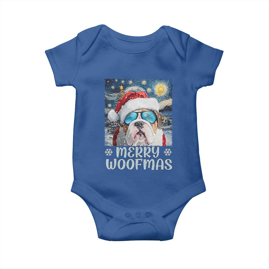 Funny Xmas Bulldog Baby Onesie Merry Woofmas Christmas Starry Night Dog Lover TS09 Royal Blue Print Your Wear