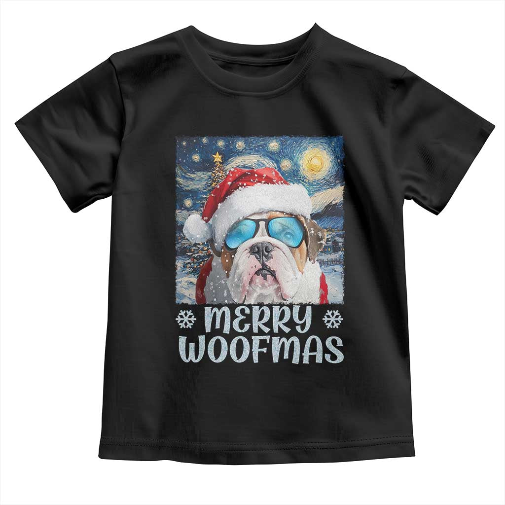 Funny Xmas Bulldog Baby Shirt Merry Woofmas Christmas Starry Night Dog Lover TS09 Black Print Your Wear