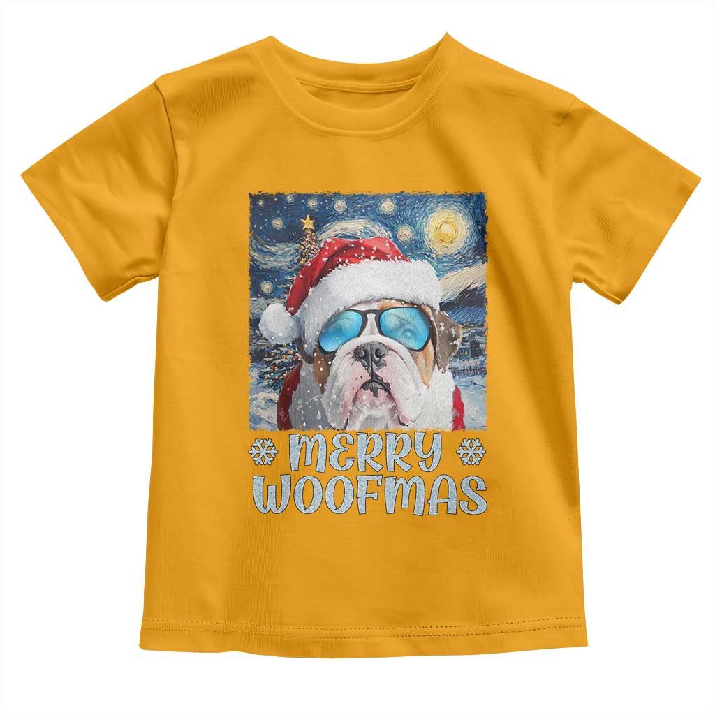 Funny Xmas Bulldog Baby Shirt Merry Woofmas Christmas Starry Night Dog Lover TS09 Gold Print Your Wear