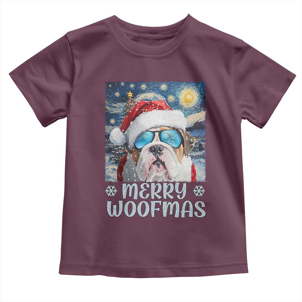 Funny Xmas Bulldog Baby Shirt Merry Woofmas Christmas Starry Night Dog Lover TS09 Maroon Print Your Wear