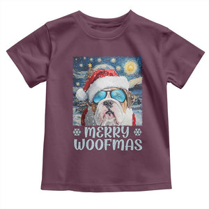 Funny Xmas Bulldog Baby Shirt Merry Woofmas Christmas Starry Night Dog Lover TS09 Maroon Print Your Wear