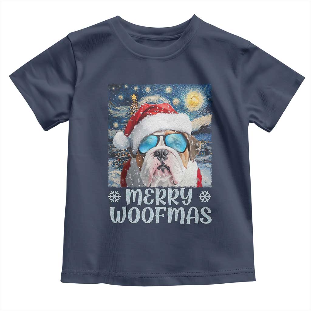 Funny Xmas Bulldog Baby Shirt Merry Woofmas Christmas Starry Night Dog Lover TS09 Navy Print Your Wear