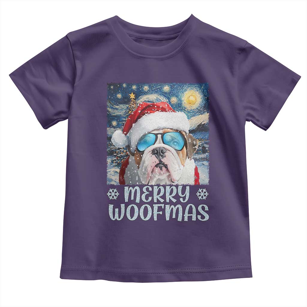 Funny Xmas Bulldog Baby Shirt Merry Woofmas Christmas Starry Night Dog Lover TS09 Purple Print Your Wear