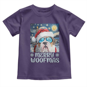 Funny Xmas Bulldog Baby Shirt Merry Woofmas Christmas Starry Night Dog Lover TS09 Purple Print Your Wear