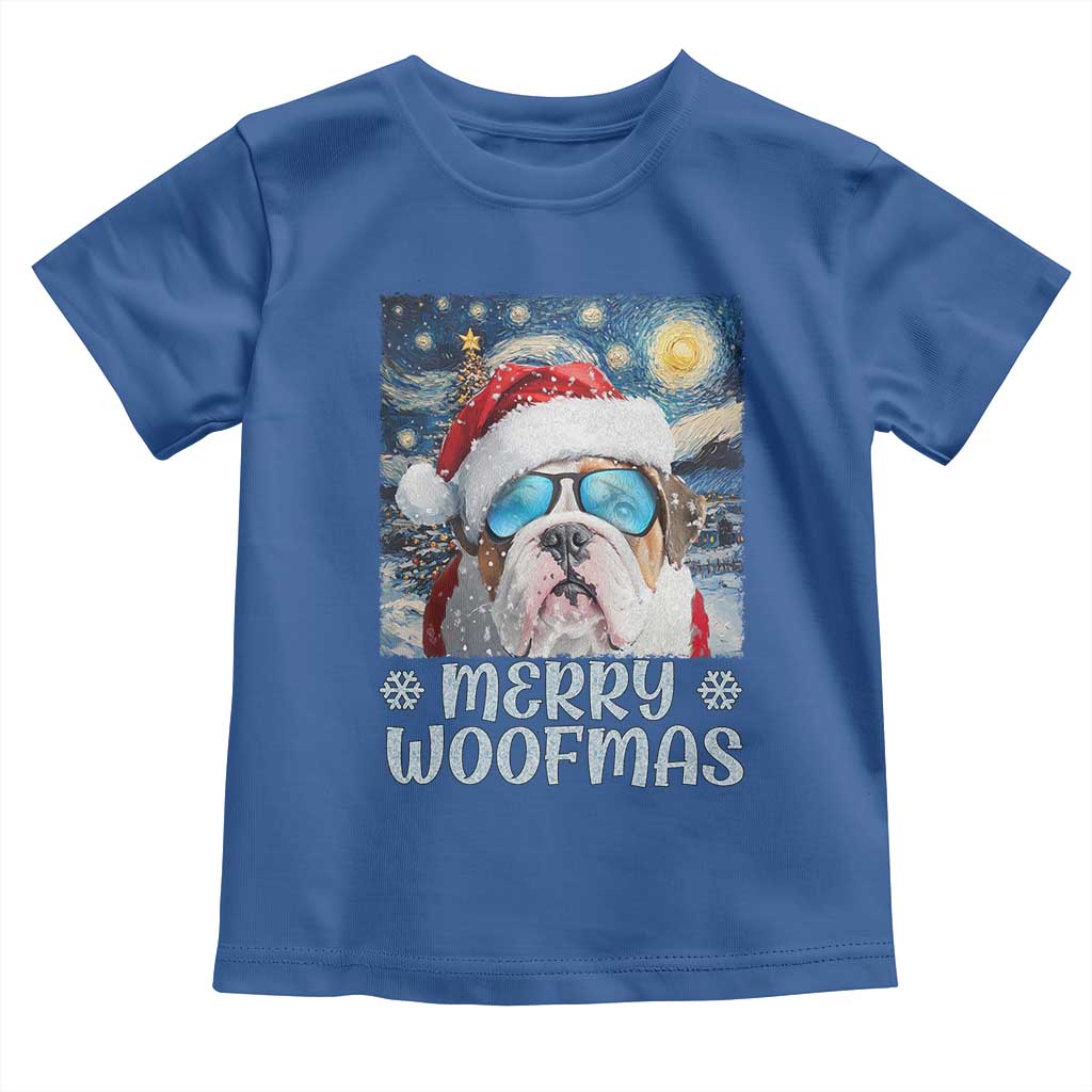 Funny Xmas Bulldog Baby Shirt Merry Woofmas Christmas Starry Night Dog Lover TS09 Royal Blue Print Your Wear