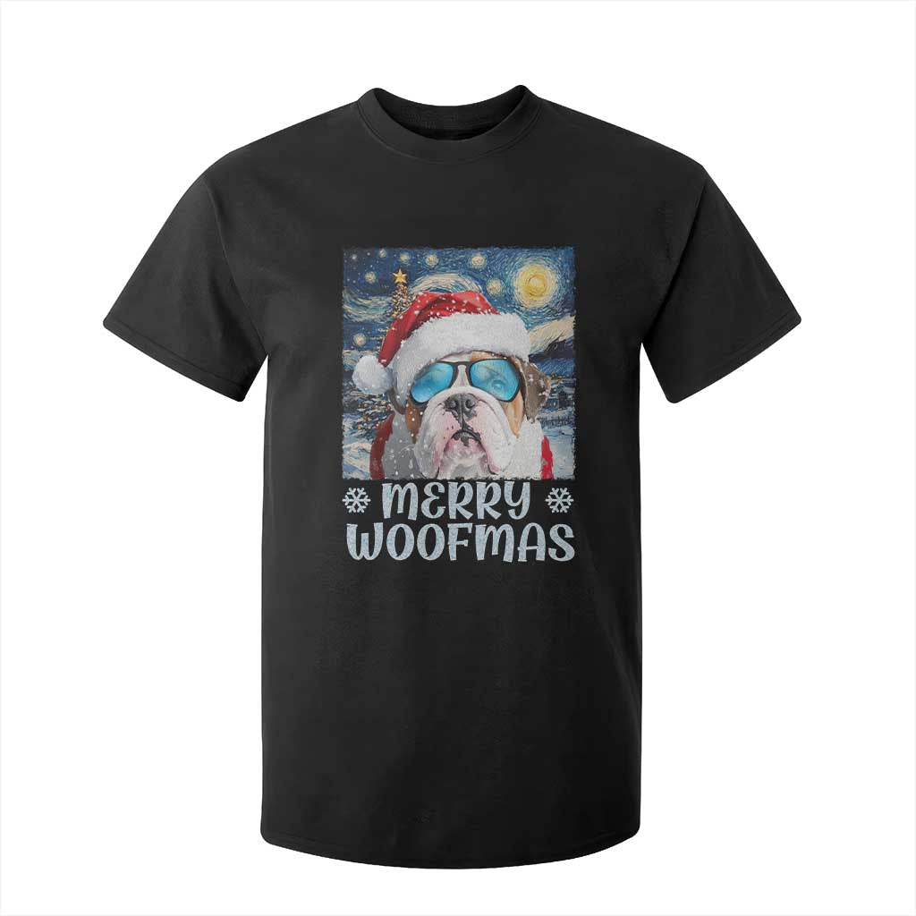 Funny Xmas Bulldog T Shirt For Kid Merry Woofmas Christmas Starry Night Dog Lover TS09 Black Print Your Wear