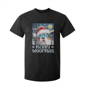 Funny Xmas Bulldog T Shirt For Kid Merry Woofmas Christmas Starry Night Dog Lover TS09 Black Print Your Wear