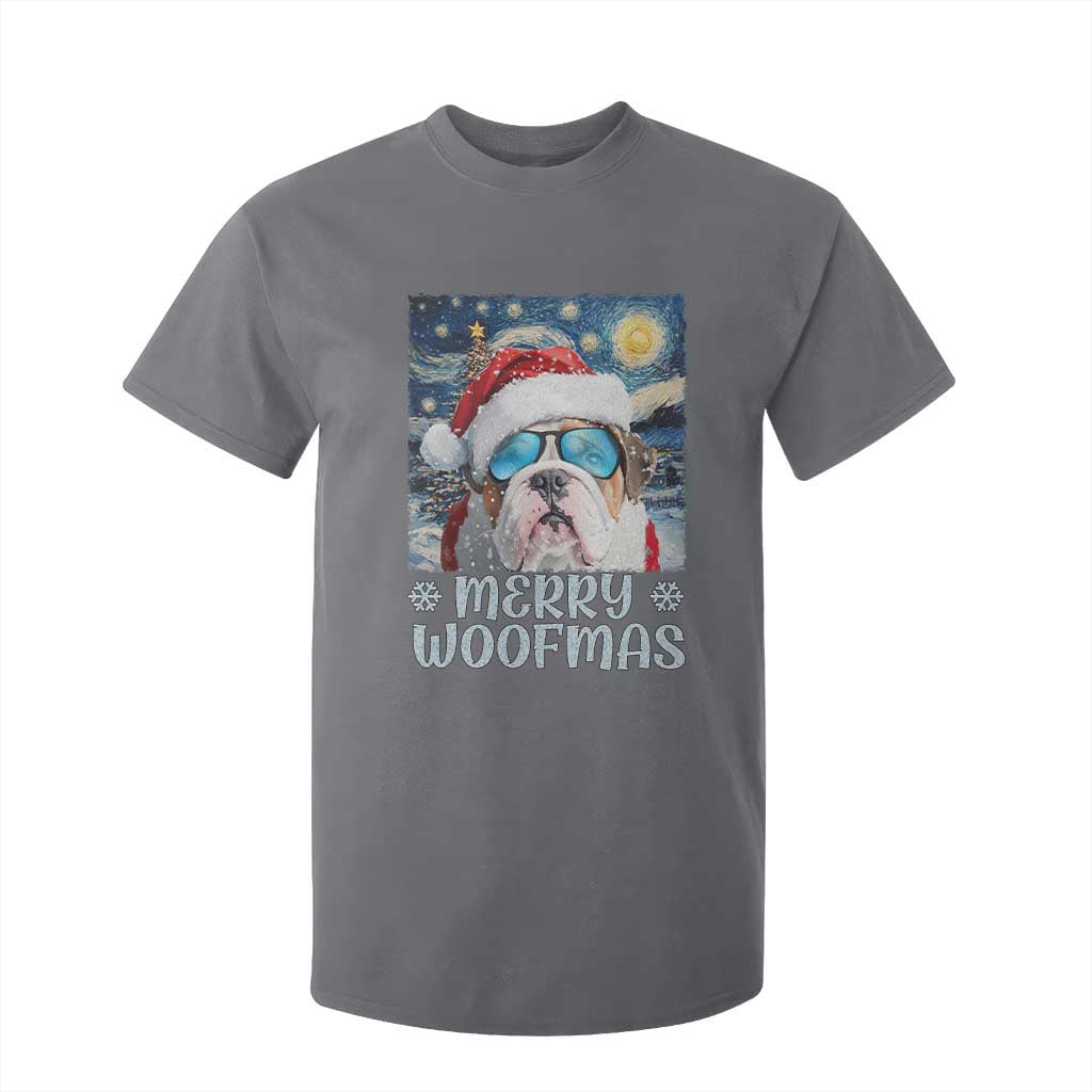 Funny Xmas Bulldog T Shirt For Kid Merry Woofmas Christmas Starry Night Dog Lover TS09 Charcoal Print Your Wear