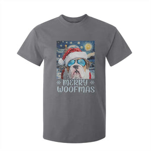Funny Xmas Bulldog T Shirt For Kid Merry Woofmas Christmas Starry Night Dog Lover TS09 Charcoal Print Your Wear