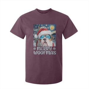 Funny Xmas Bulldog T Shirt For Kid Merry Woofmas Christmas Starry Night Dog Lover TS09 Maroon Print Your Wear