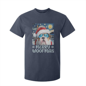 Funny Xmas Bulldog T Shirt For Kid Merry Woofmas Christmas Starry Night Dog Lover TS09 Navy Print Your Wear