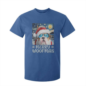 Funny Xmas Bulldog T Shirt For Kid Merry Woofmas Christmas Starry Night Dog Lover TS09 Royal Blue Print Your Wear