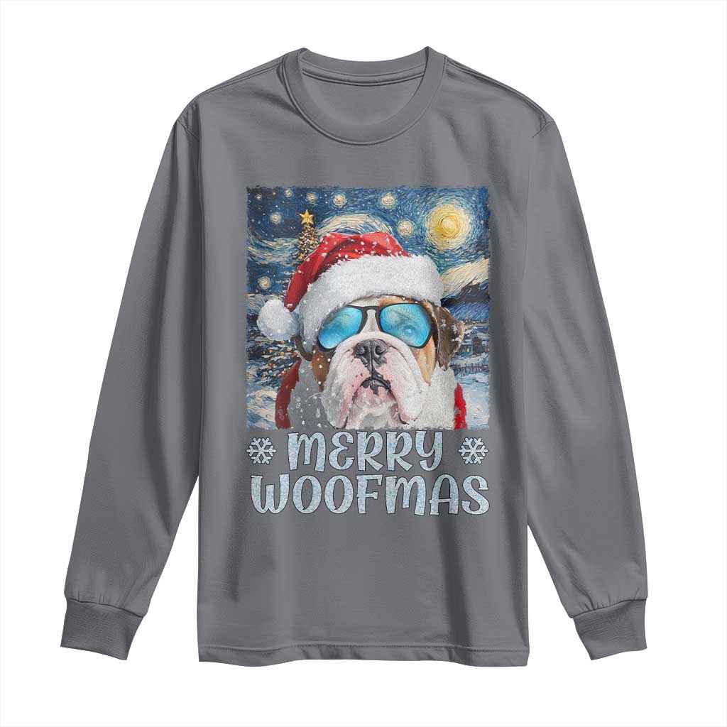 Funny Xmas Bulldog Long Sleeve Shirt Merry Woofmas Christmas Starry Night Dog Lover TS09 Charcoal Print Your Wear