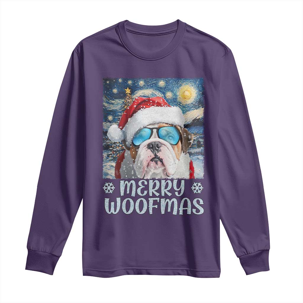 Funny Xmas Bulldog Long Sleeve Shirt Merry Woofmas Christmas Starry Night Dog Lover TS09 Purple Print Your Wear
