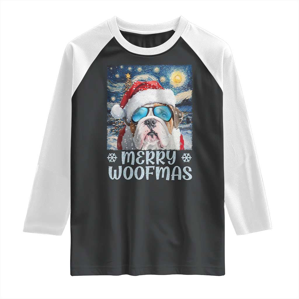 Funny Xmas Bulldog Raglan Shirt Merry Woofmas Christmas Starry Night Dog Lover TS09 Black White Print Your Wear