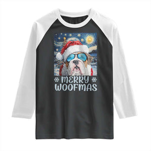 Funny Xmas Bulldog Raglan Shirt Merry Woofmas Christmas Starry Night Dog Lover TS09 Black White Print Your Wear