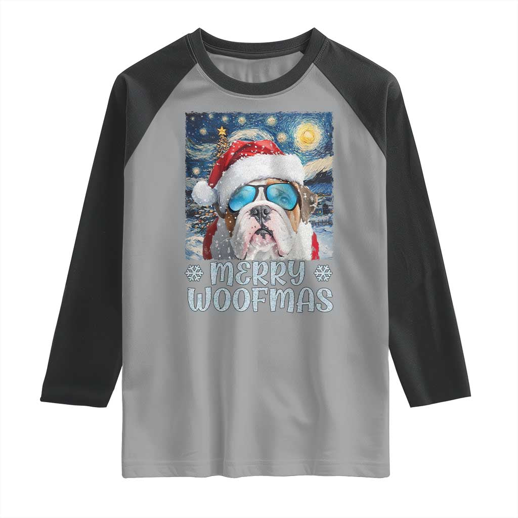 Funny Xmas Bulldog Raglan Shirt Merry Woofmas Christmas Starry Night Dog Lover TS09 Sport Gray Black Print Your Wear