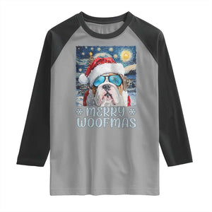 Funny Xmas Bulldog Raglan Shirt Merry Woofmas Christmas Starry Night Dog Lover TS09 Sport Gray Black Print Your Wear