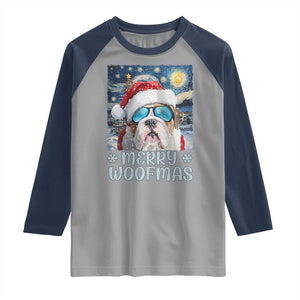 Funny Xmas Bulldog Raglan Shirt Merry Woofmas Christmas Starry Night Dog Lover TS09 Sport Gray Navy Print Your Wear