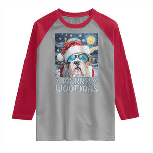 Funny Xmas Bulldog Raglan Shirt Merry Woofmas Christmas Starry Night Dog Lover TS09 Sport Gray Red Print Your Wear