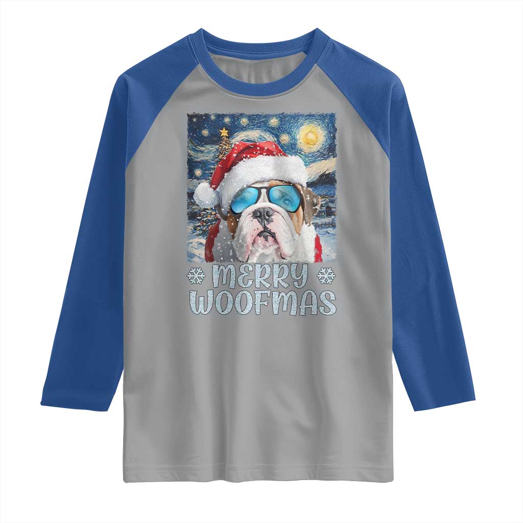 Funny Xmas Bulldog Raglan Shirt Merry Woofmas Christmas Starry Night Dog Lover TS09 Sport Gray Royal Print Your Wear