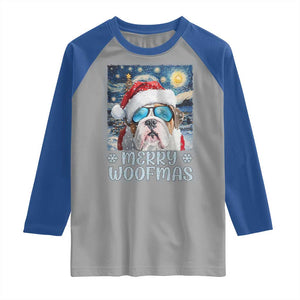 Funny Xmas Bulldog Raglan Shirt Merry Woofmas Christmas Starry Night Dog Lover TS09 Sport Gray Royal Print Your Wear