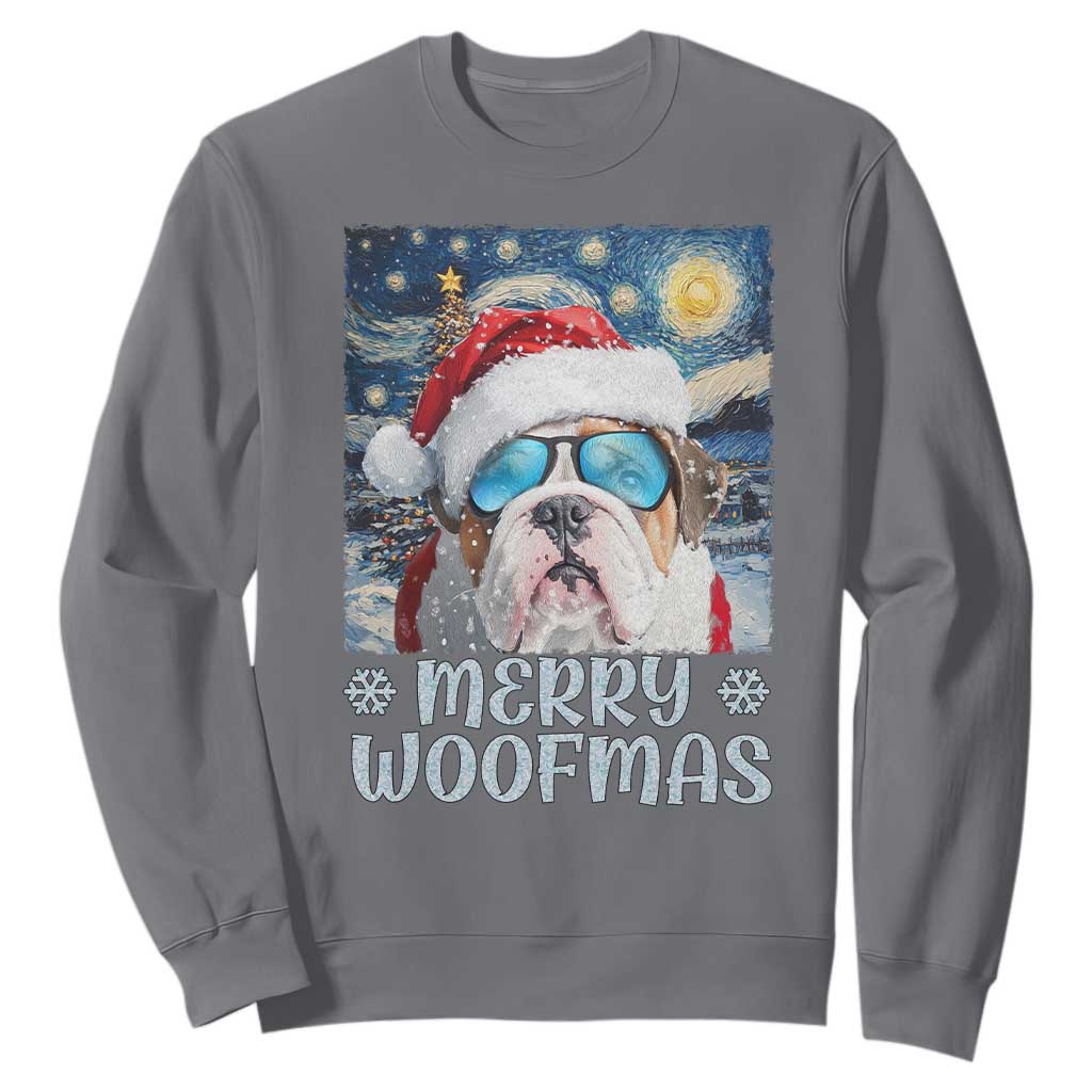 Funny Xmas Bulldog Sweatshirt Merry Woofmas Christmas Starry Night Dog Lover TS09 Charcoal Print Your Wear