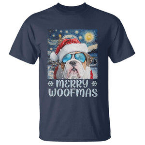 Funny Xmas Bulldog T Shirt Merry Woofmas Christmas Starry Night Dog Lover TS09 Navy Print Your Wear