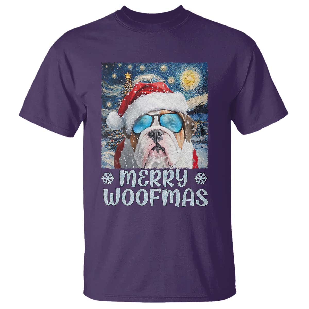 Funny Xmas Bulldog T Shirt Merry Woofmas Christmas Starry Night Dog Lover TS09 Purple Print Your Wear