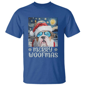Funny Xmas Bulldog T Shirt Merry Woofmas Christmas Starry Night Dog Lover TS09 Royal Blue Print Your Wear