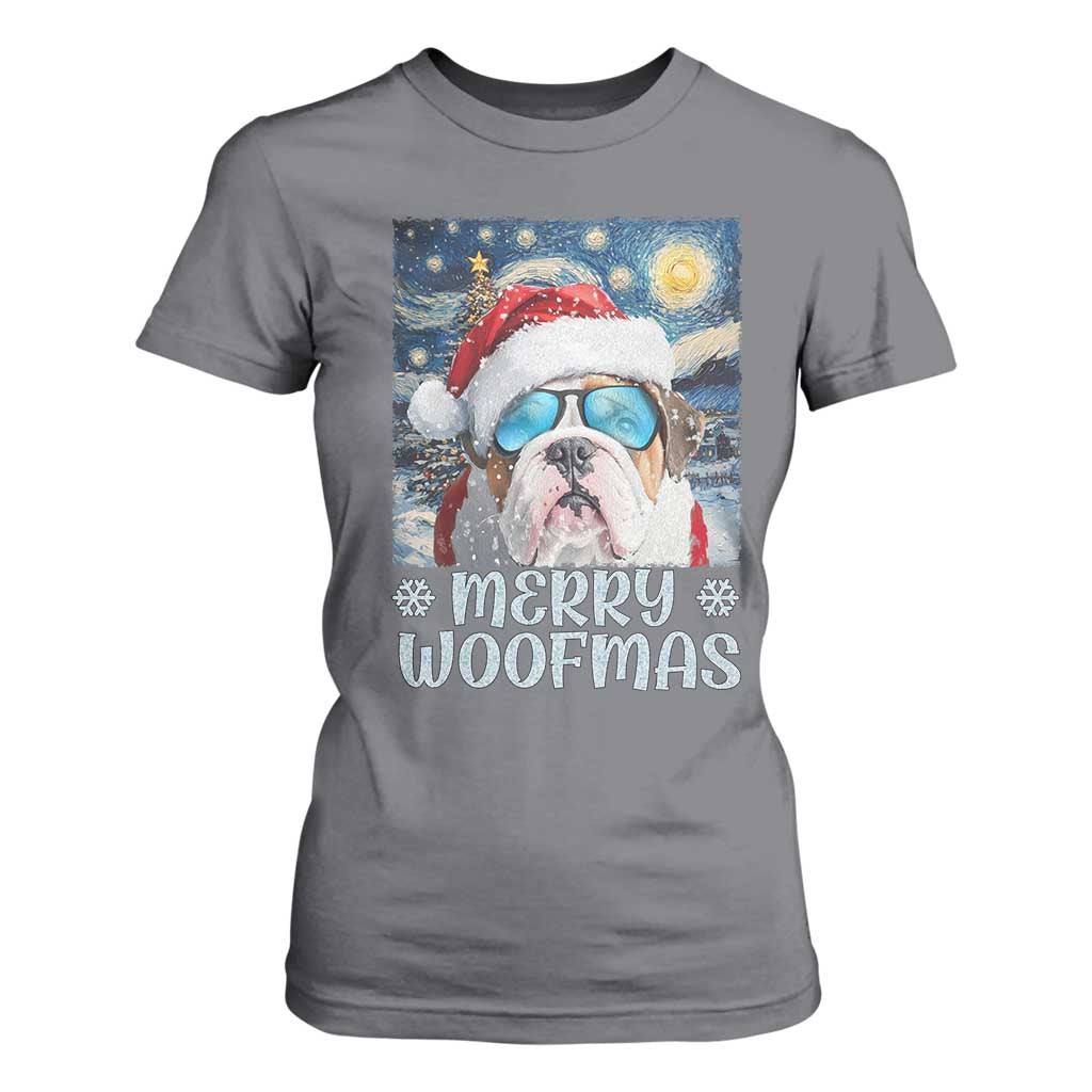 Funny Xmas Bulldog T Shirt For Women Merry Woofmas Christmas Starry Night Dog Lover TS09 Charcoal Print Your Wear
