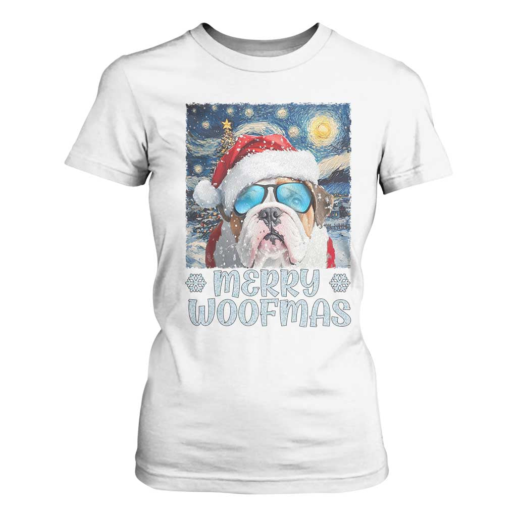 Funny Xmas Bulldog T Shirt For Women Merry Woofmas Christmas Starry Night Dog Lover TS09 White Print Your Wear