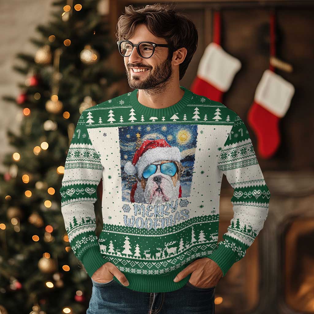 Funny Xmas Bulldog Ugly Christmas Sweater Merry Woofmas Christmas Starry Night Dog Lover TS09 Green Print Your Wear
