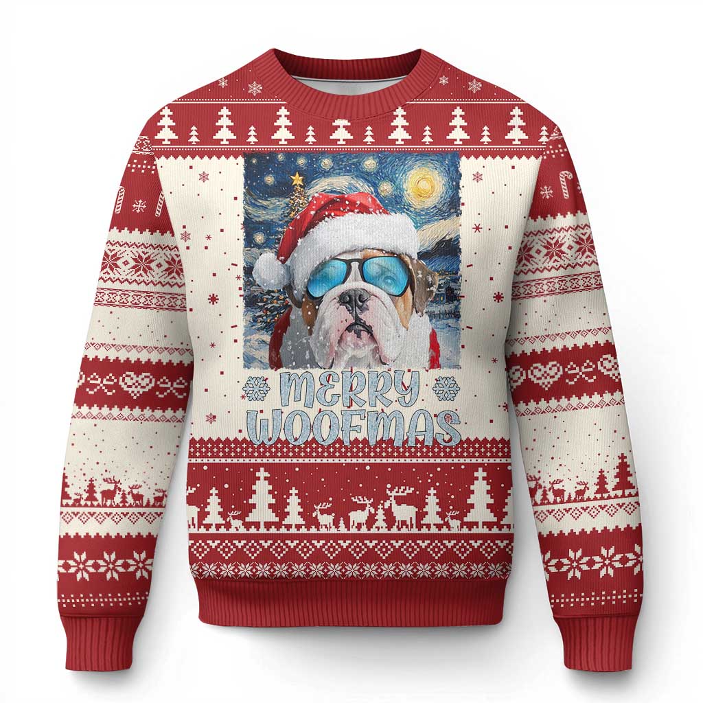 Funny Xmas Bulldog Ugly Christmas Sweater Merry Woofmas Christmas Starry Night Dog Lover TS09 Red Print Your Wear