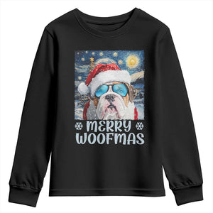 Funny Xmas Bulldog Youth Sweatshirt Merry Woofmas Christmas Starry Night Dog Lover TS09 Black Print Your Wear