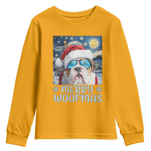 Funny Xmas Bulldog Youth Sweatshirt Merry Woofmas Christmas Starry Night Dog Lover TS09 Gold Print Your Wear